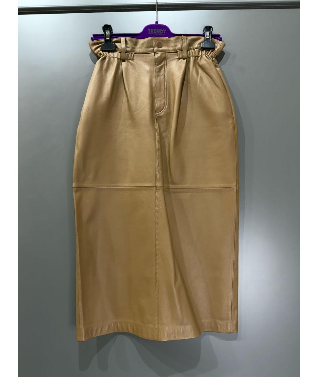 12 STOREEZ Коричневая кожаная юбка миди, фото 2