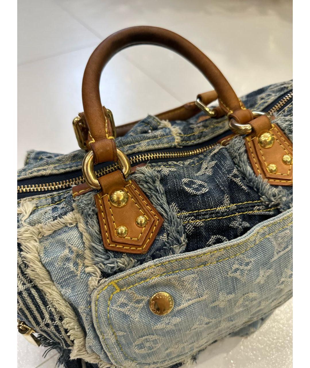 LOUIS VUITTON Голубая деним сумка с короткими ручками, фото 7