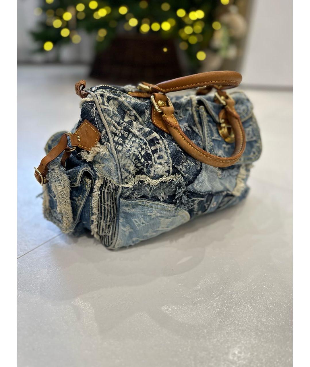 LOUIS VUITTON Голубая деним сумка с короткими ручками, фото 2