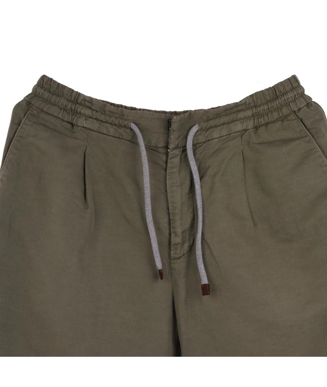 BRUNELLO CUCINELLI Хаки хлопковые повседневные брюки, фото 3