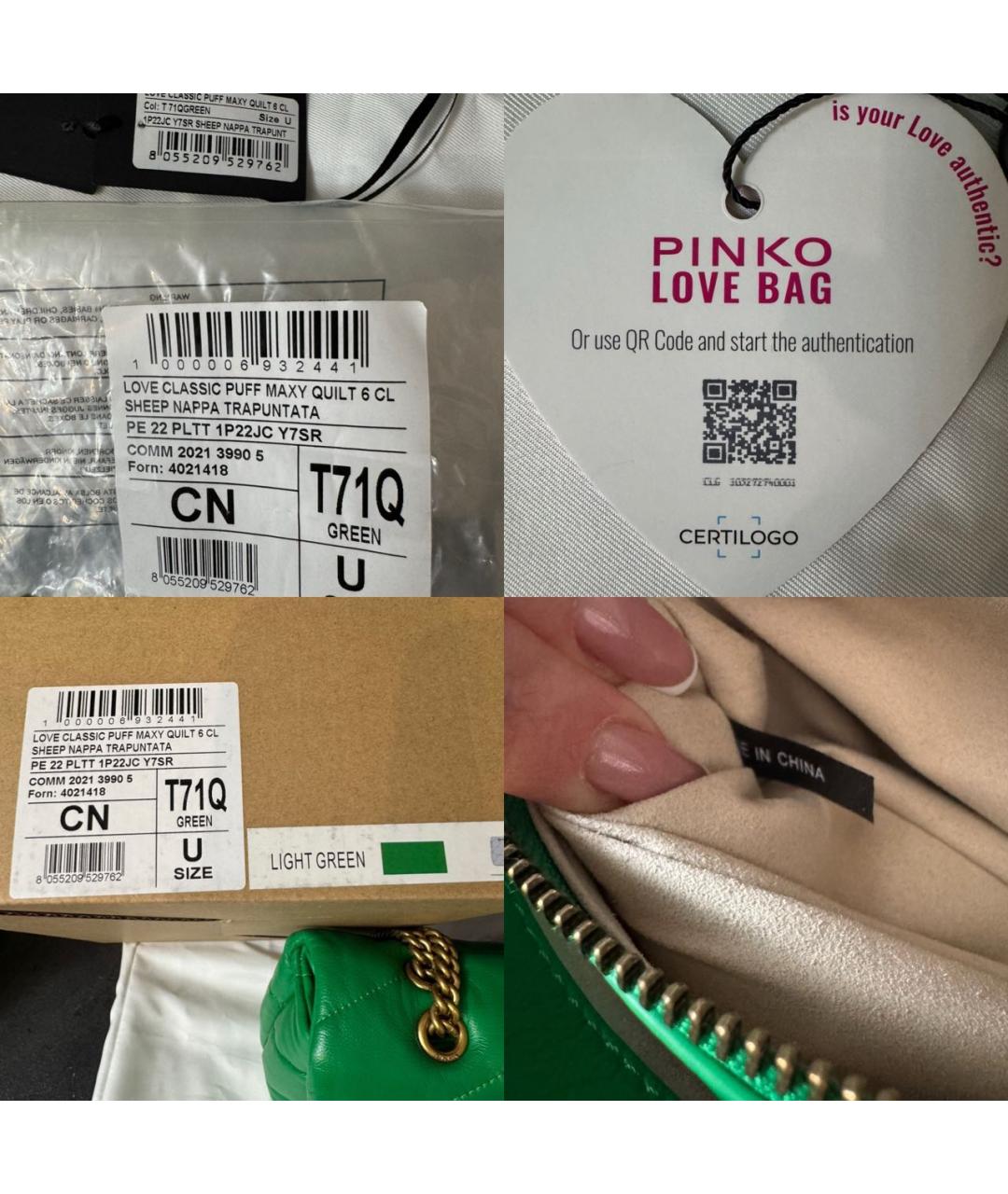 PINKO Зеленая кожаная сумка с короткими ручками, фото 5
