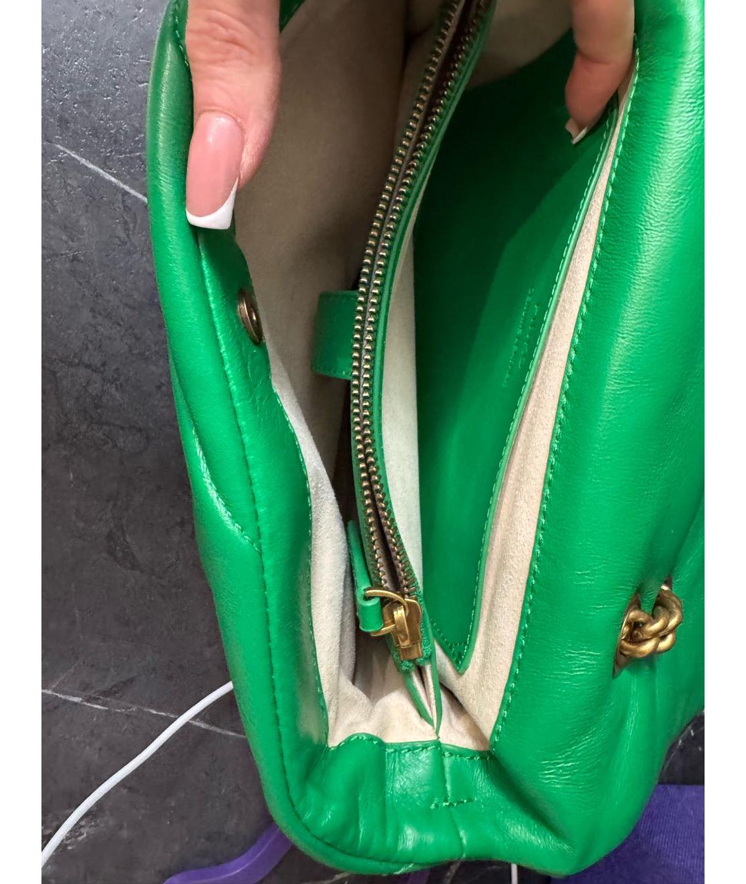 PINKO Зеленая кожаная сумка с короткими ручками, фото 4