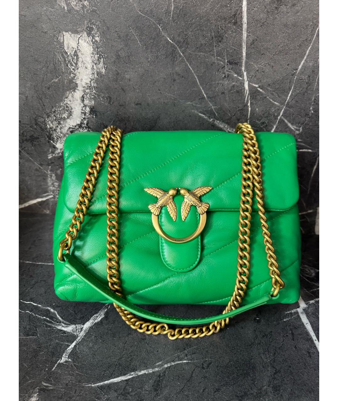 PINKO Зеленая кожаная сумка с короткими ручками, фото 9