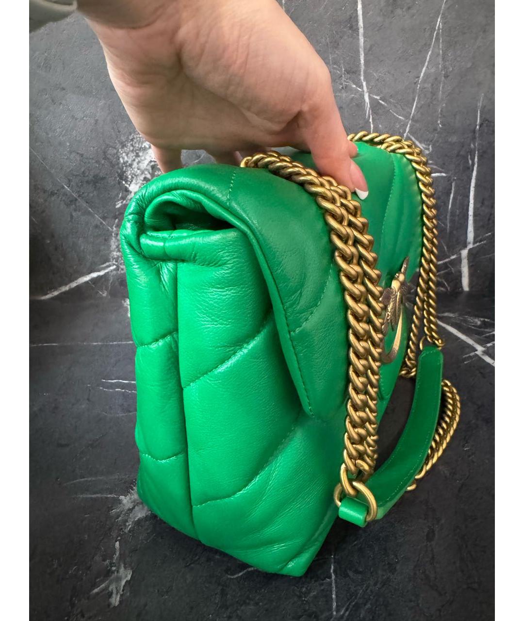 PINKO Зеленая кожаная сумка с короткими ручками, фото 2