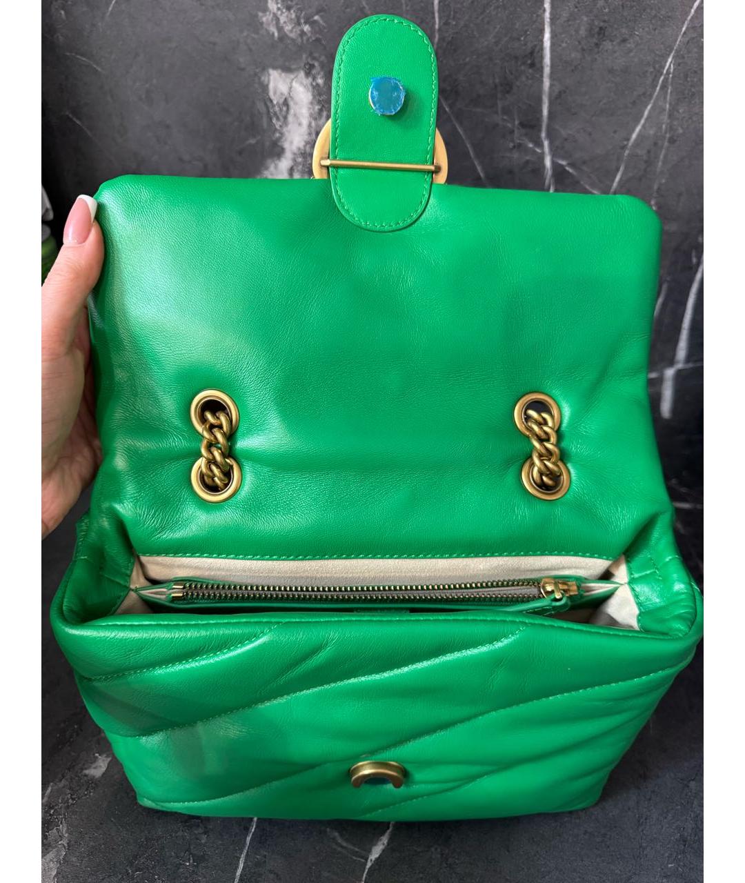 PINKO Зеленая кожаная сумка с короткими ручками, фото 8