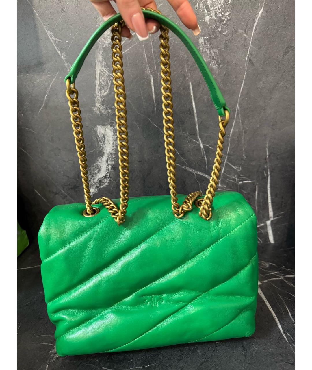 PINKO Зеленая кожаная сумка с короткими ручками, фото 3