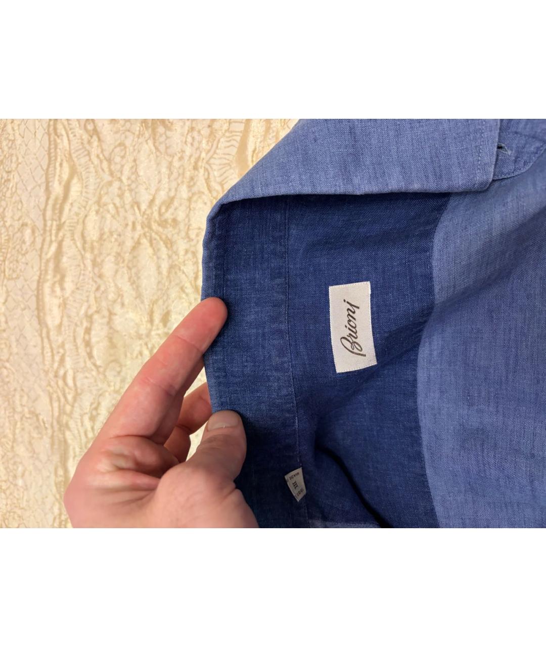 BRIONI Темно-синяя льняная кэжуал рубашка, фото 2