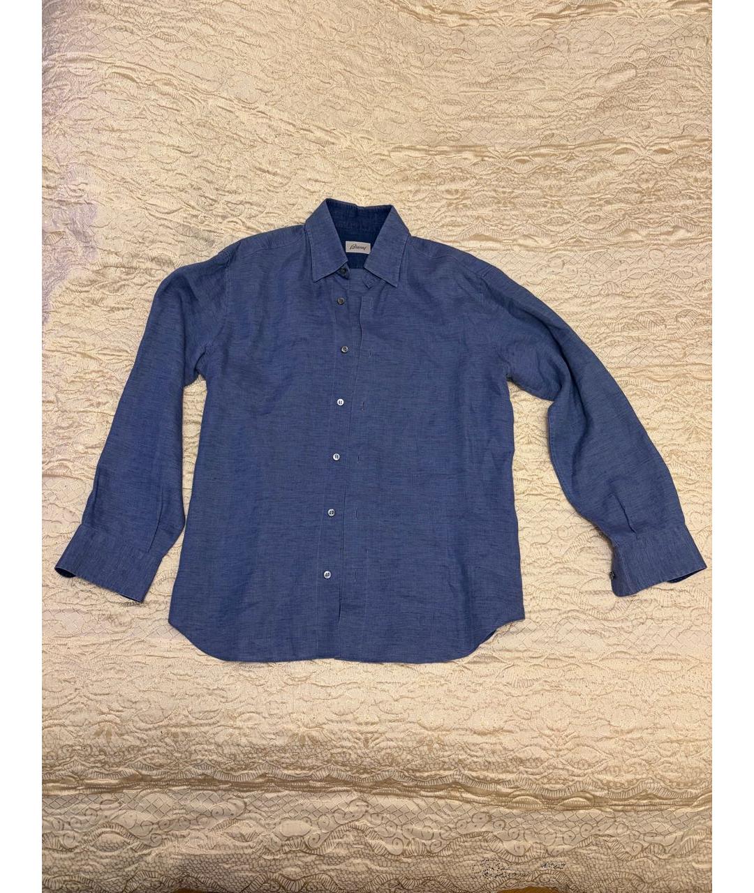BRIONI Темно-синяя льняная кэжуал рубашка, фото 4
