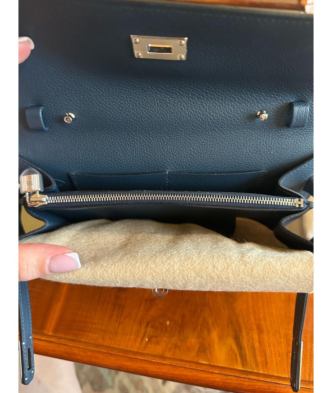 HERMES Темно-синяя кожаная сумка через плечо, фото 4