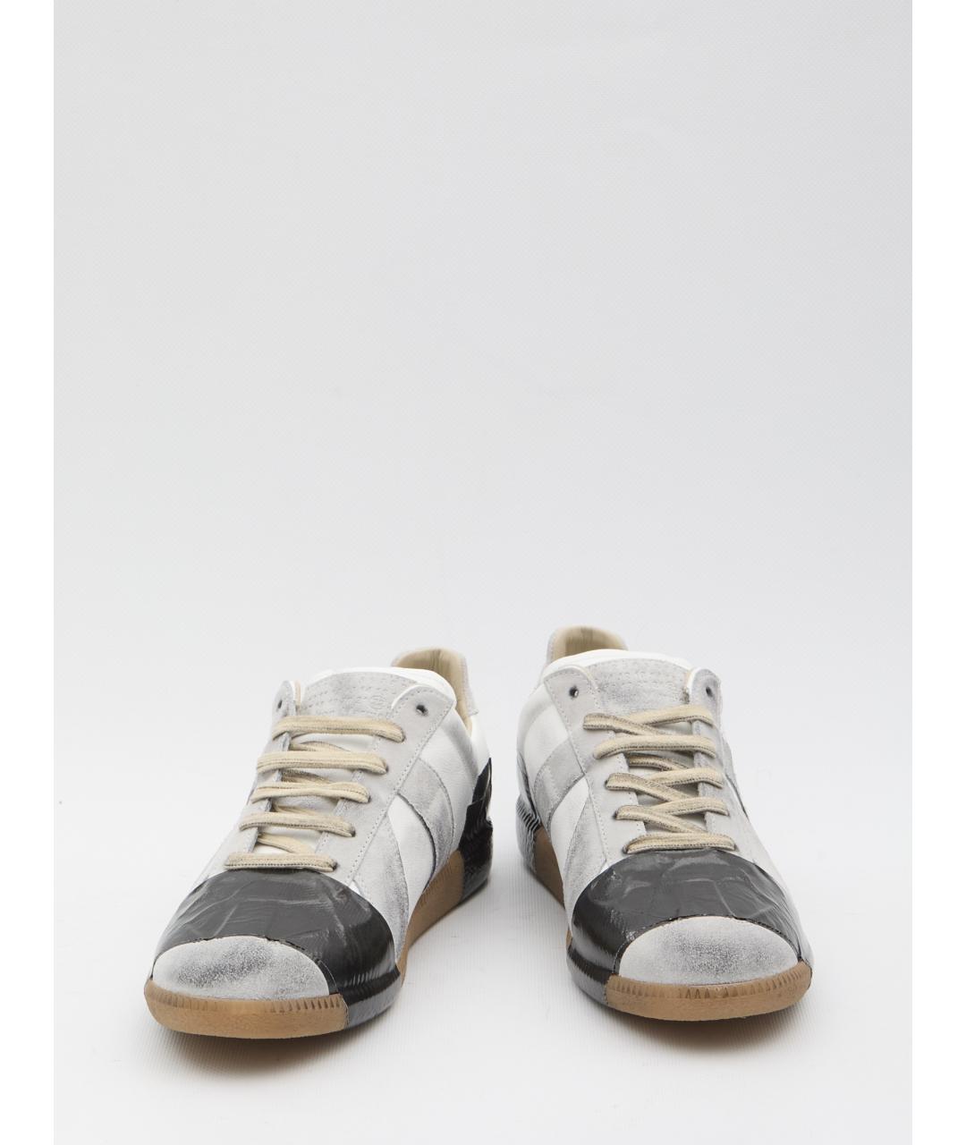 MAISON MARGIELA Серые кожаные низкие кроссовки / кеды, фото 5