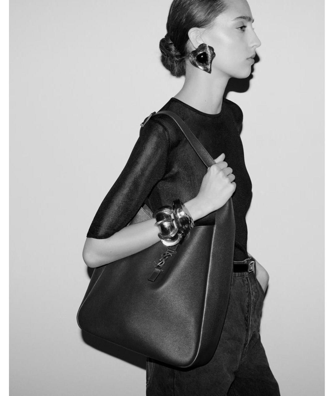 SAINT LAURENT Черная кожаная сумка тоут, фото 5