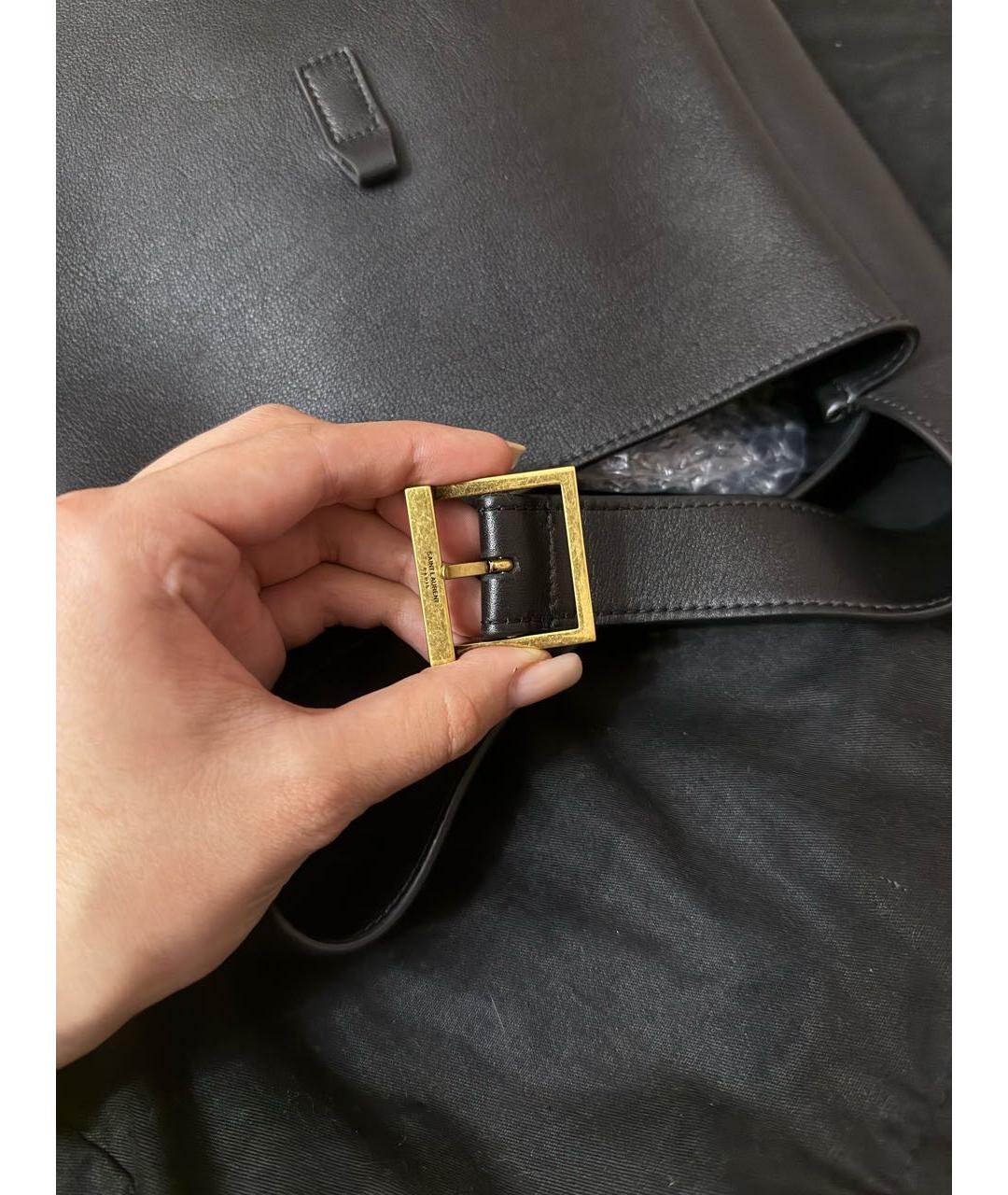 SAINT LAURENT Черная кожаная сумка тоут, фото 3