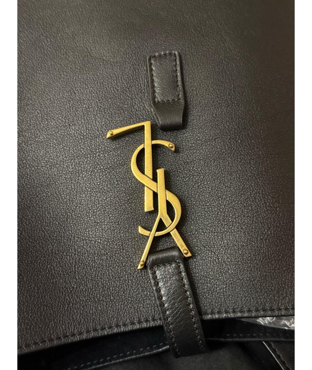 SAINT LAURENT Черная кожаная сумка тоут, фото 4