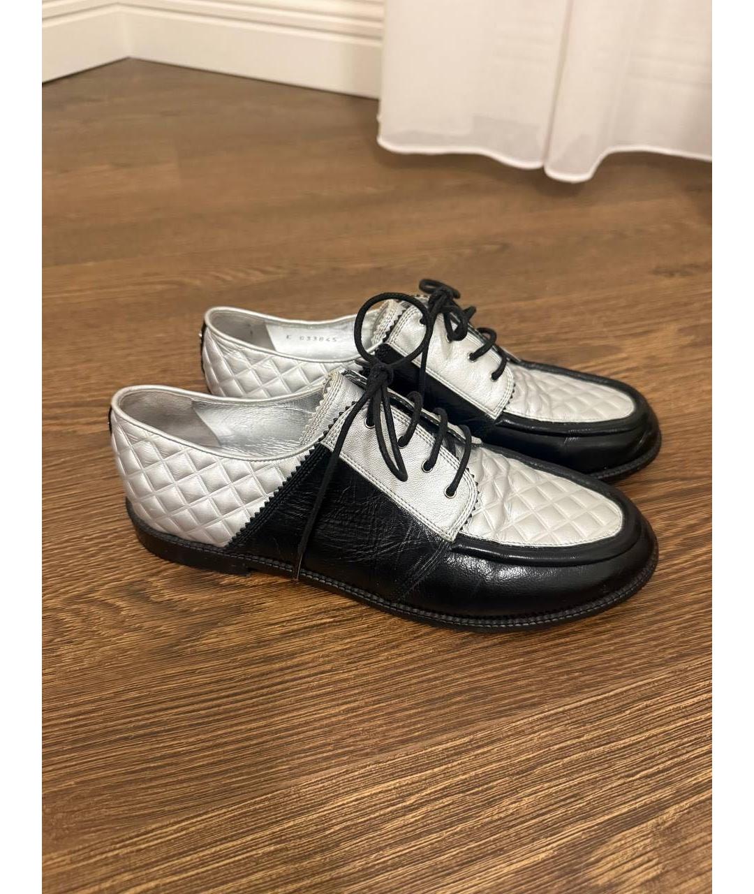 CHANEL Серебряные кожаные брогги и оксфорды, фото 5