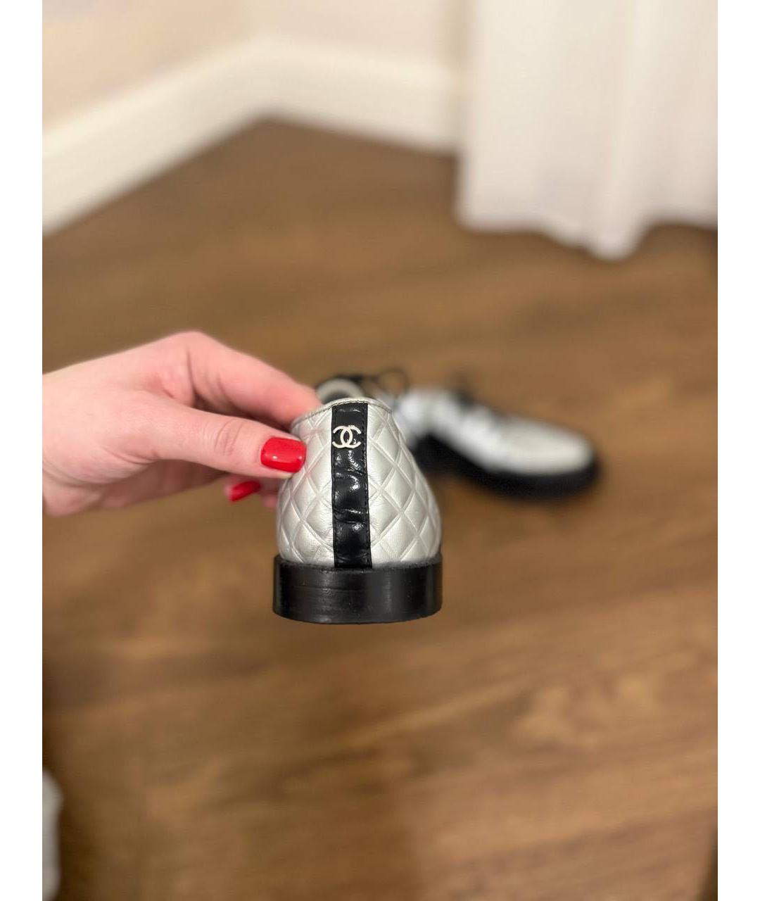 CHANEL Серебряные кожаные брогги и оксфорды, фото 4