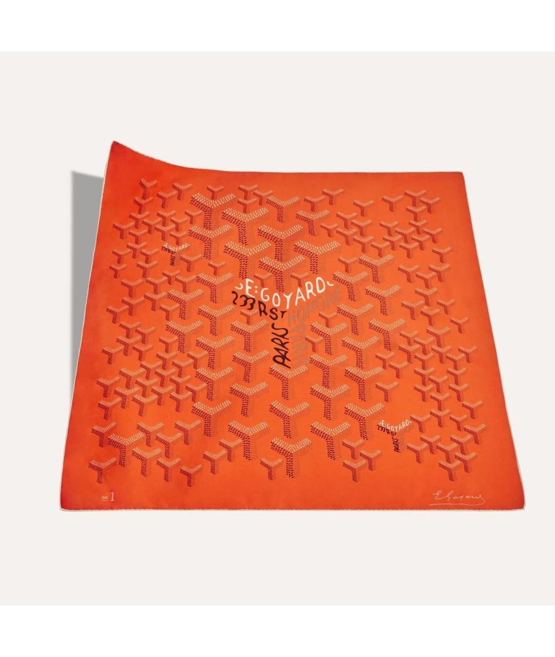 GOYARD Оранжевый шелковый платок, фото 3