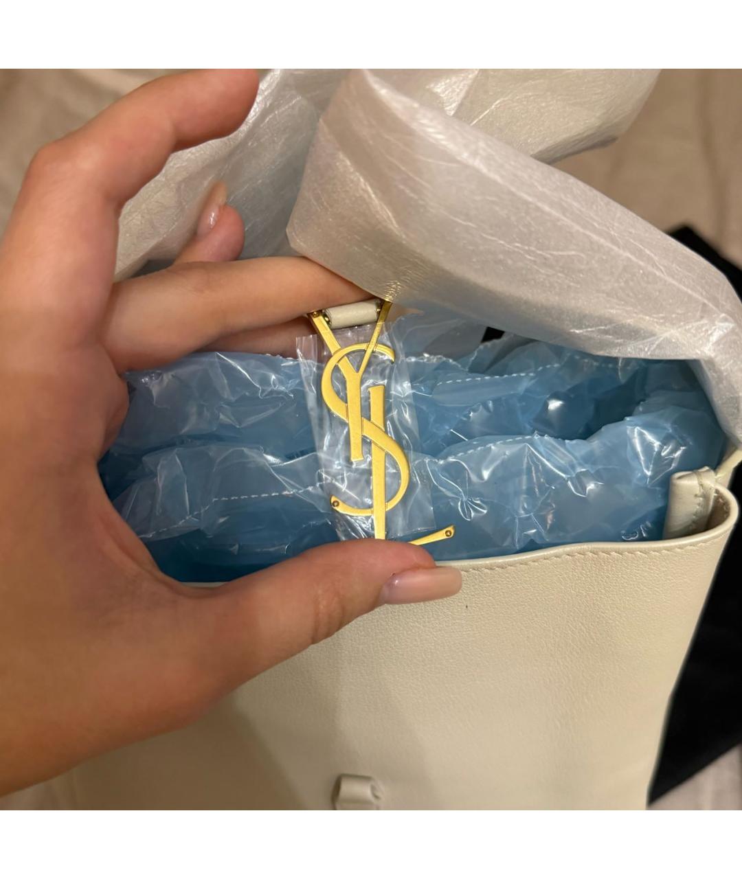 SAINT LAURENT Бежевая кожаная сумка тоут, фото 3