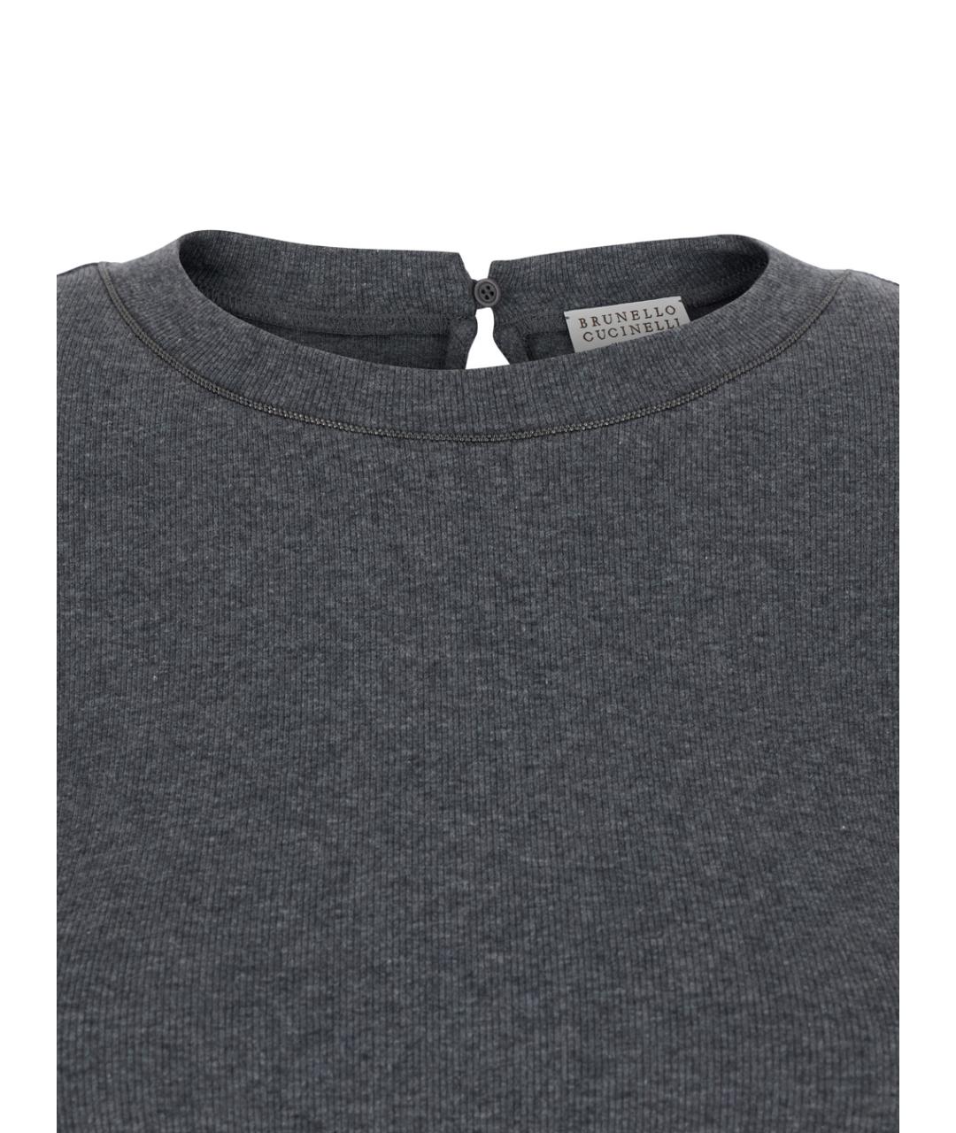 BRUNELLO CUCINELLI Серая хлопковая футболка, фото 3