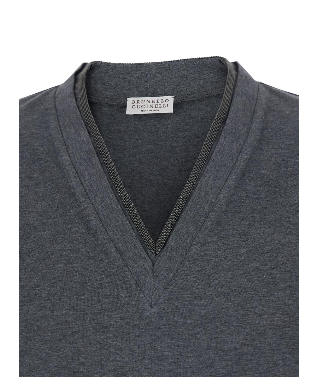 BRUNELLO CUCINELLI Серая хлопковая футболка, фото 3