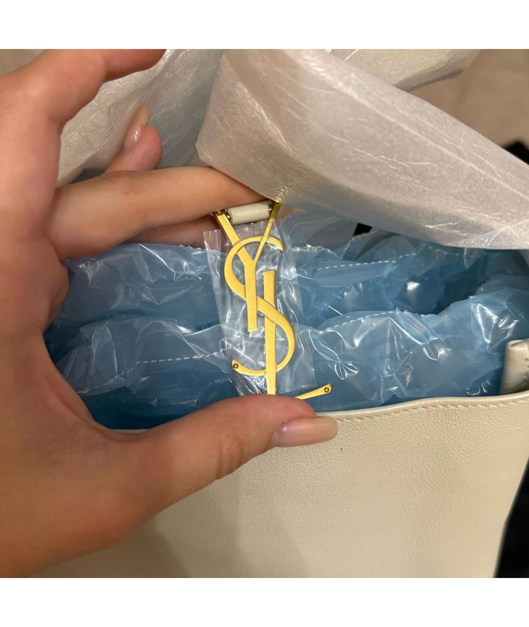 SAINT LAURENT Бежевая кожаная сумка тоут, фото 3