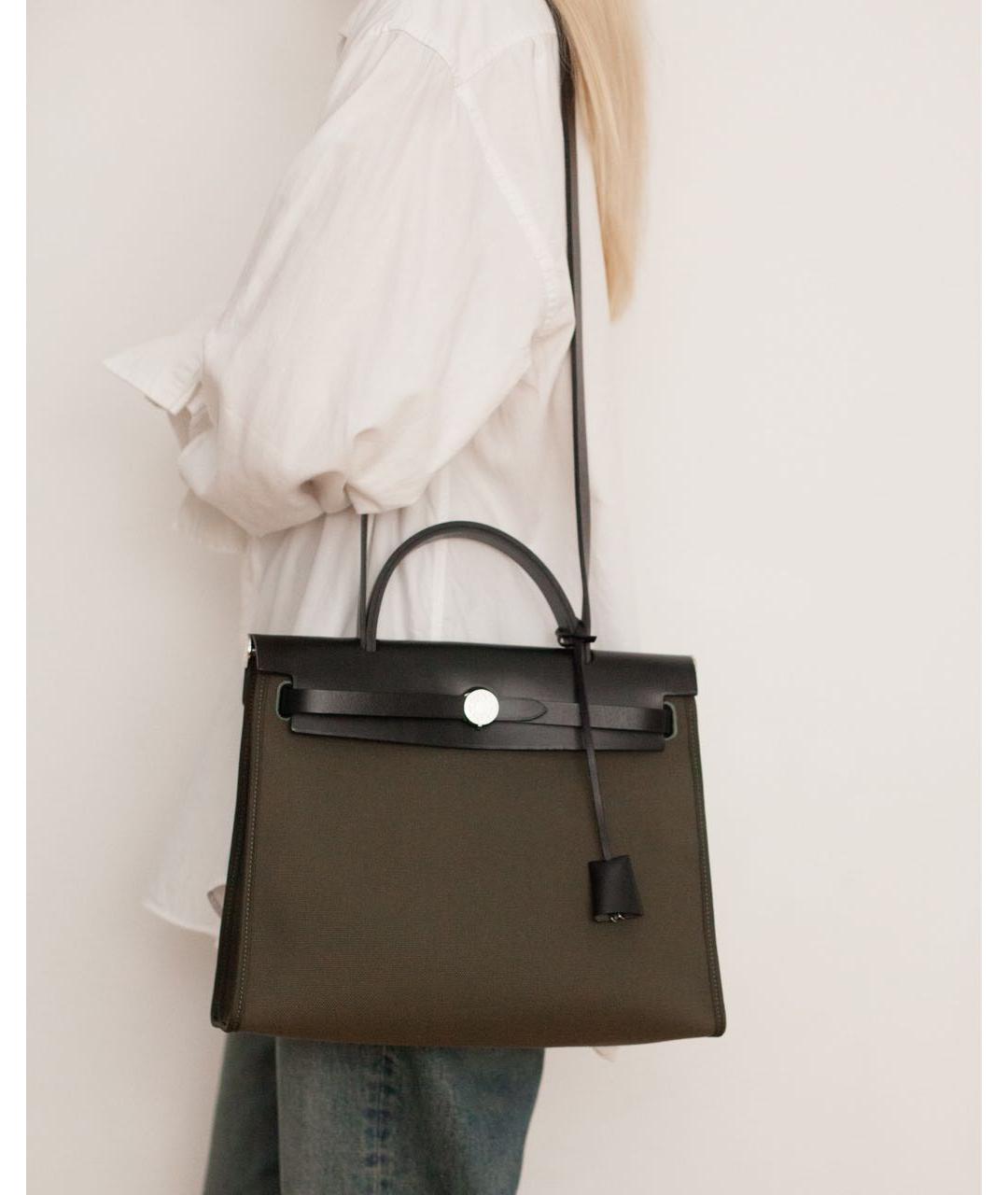 HERMES Хаки хлопковая сумка через плечо, фото 3