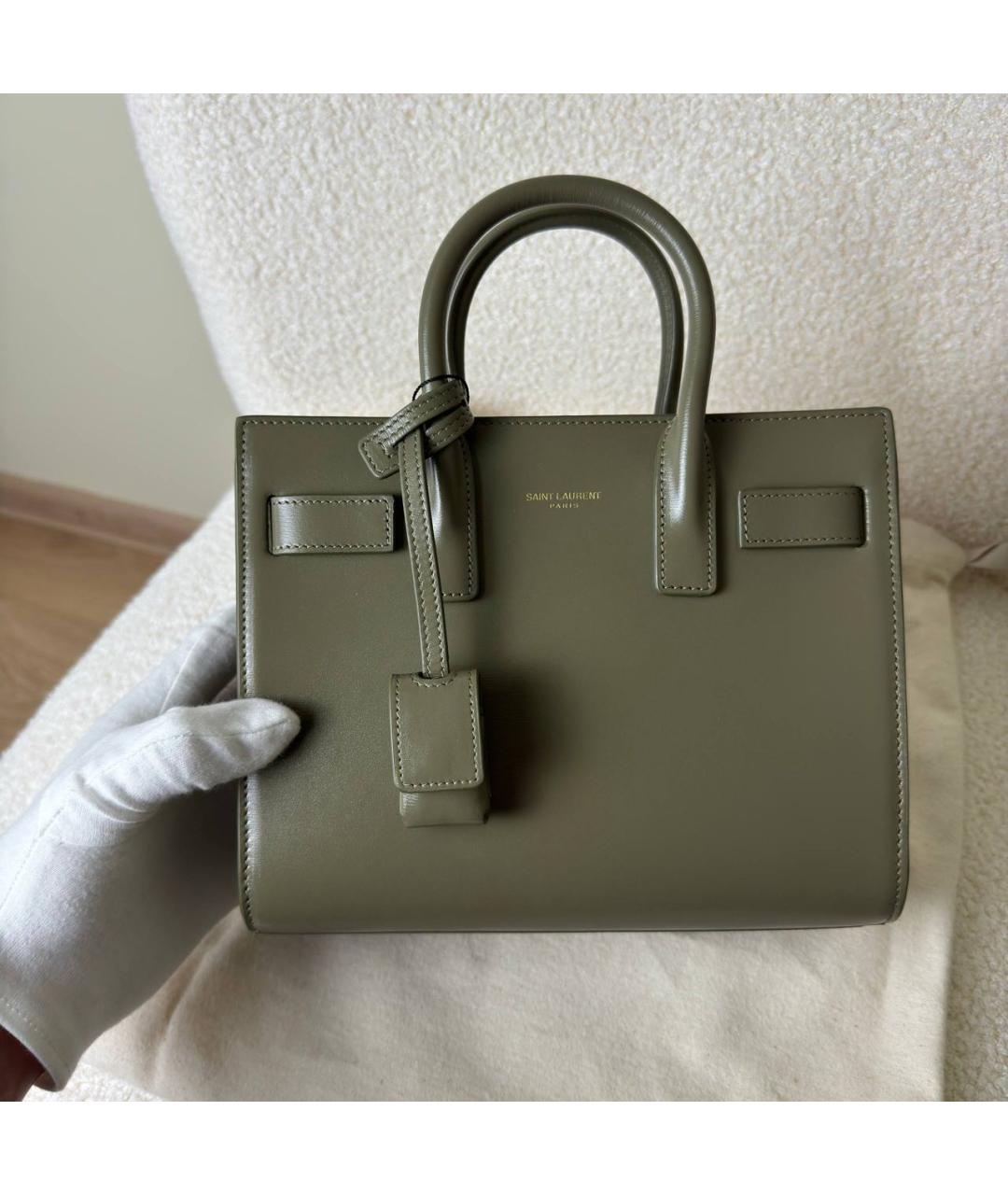 SAINT LAURENT Хаки кожаная сумка с короткими ручками, фото 2