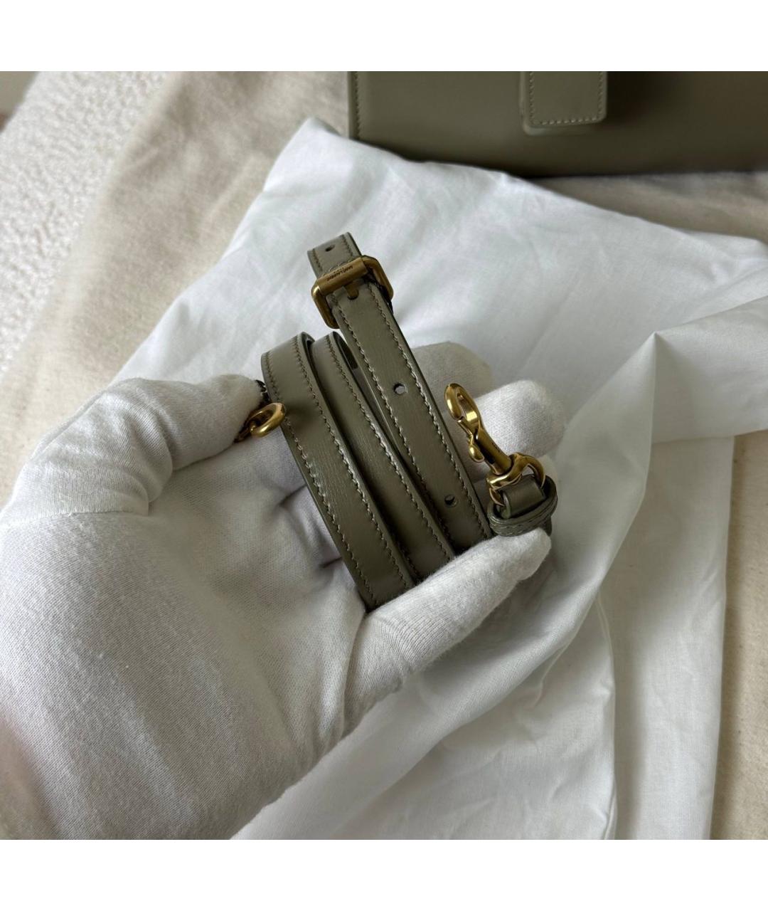 SAINT LAURENT Хаки кожаная сумка с короткими ручками, фото 4