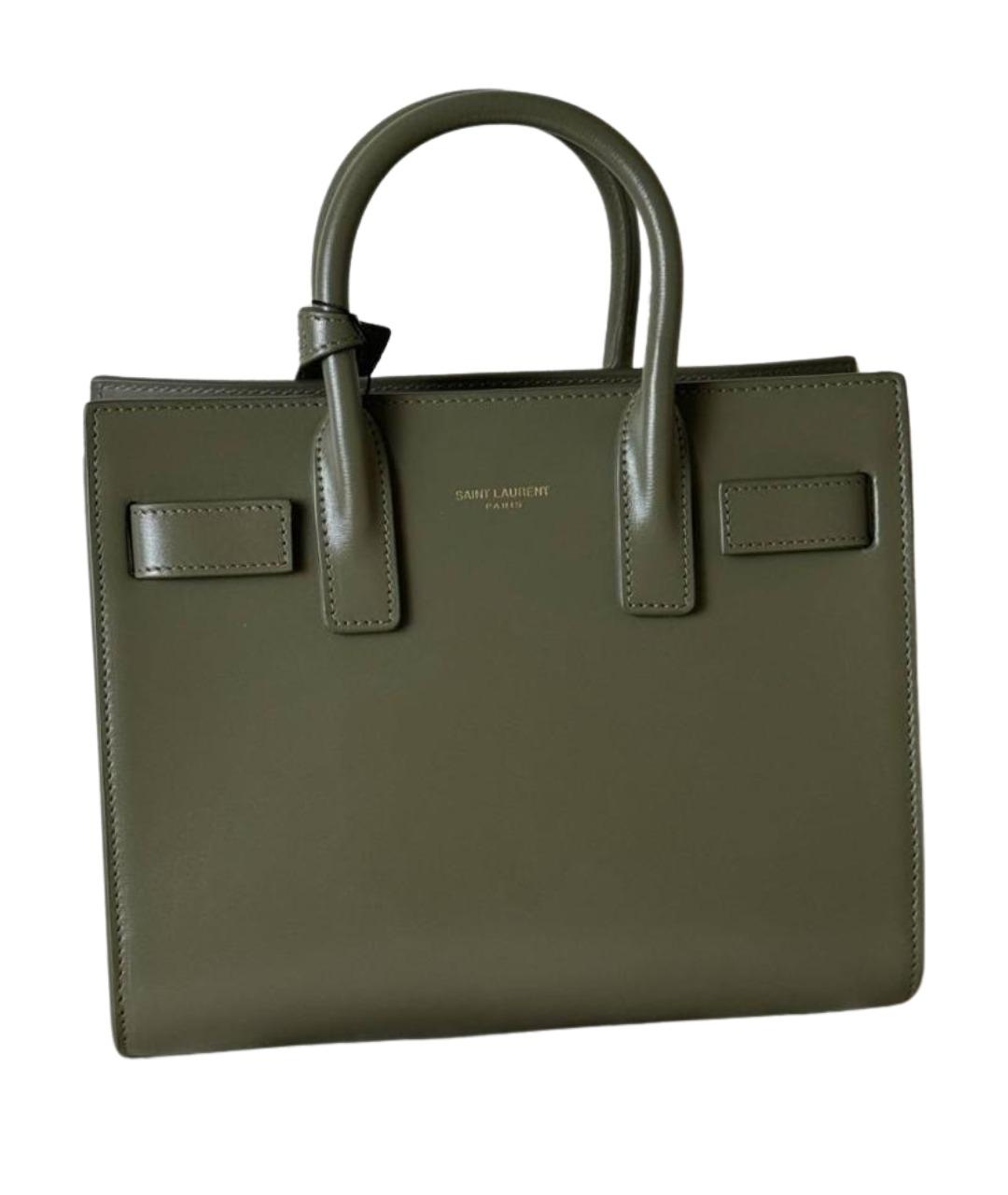 SAINT LAURENT Хаки кожаная сумка с короткими ручками, фото 1