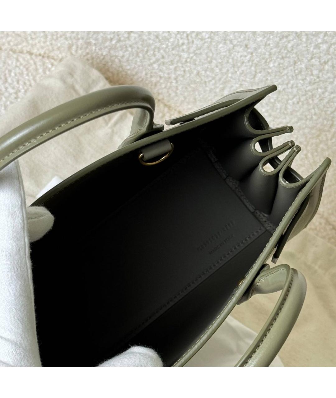 SAINT LAURENT Хаки кожаная сумка с короткими ручками, фото 3