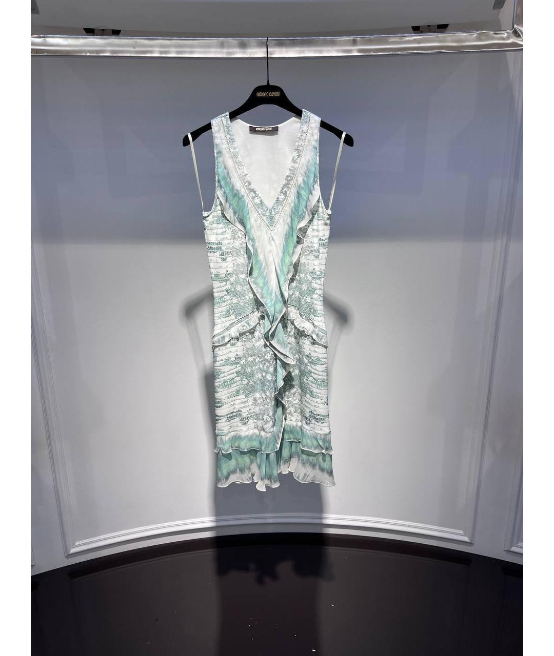 ROBERTO CAVALLI Бирюзовое вискозное коктейльное платье, фото 4