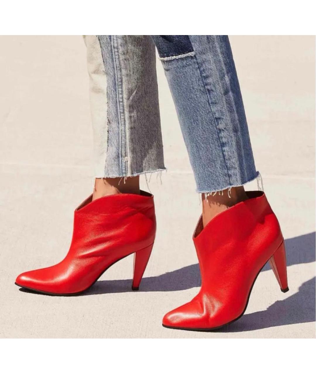 CELINE Красные кожаные ботильоны, фото 4