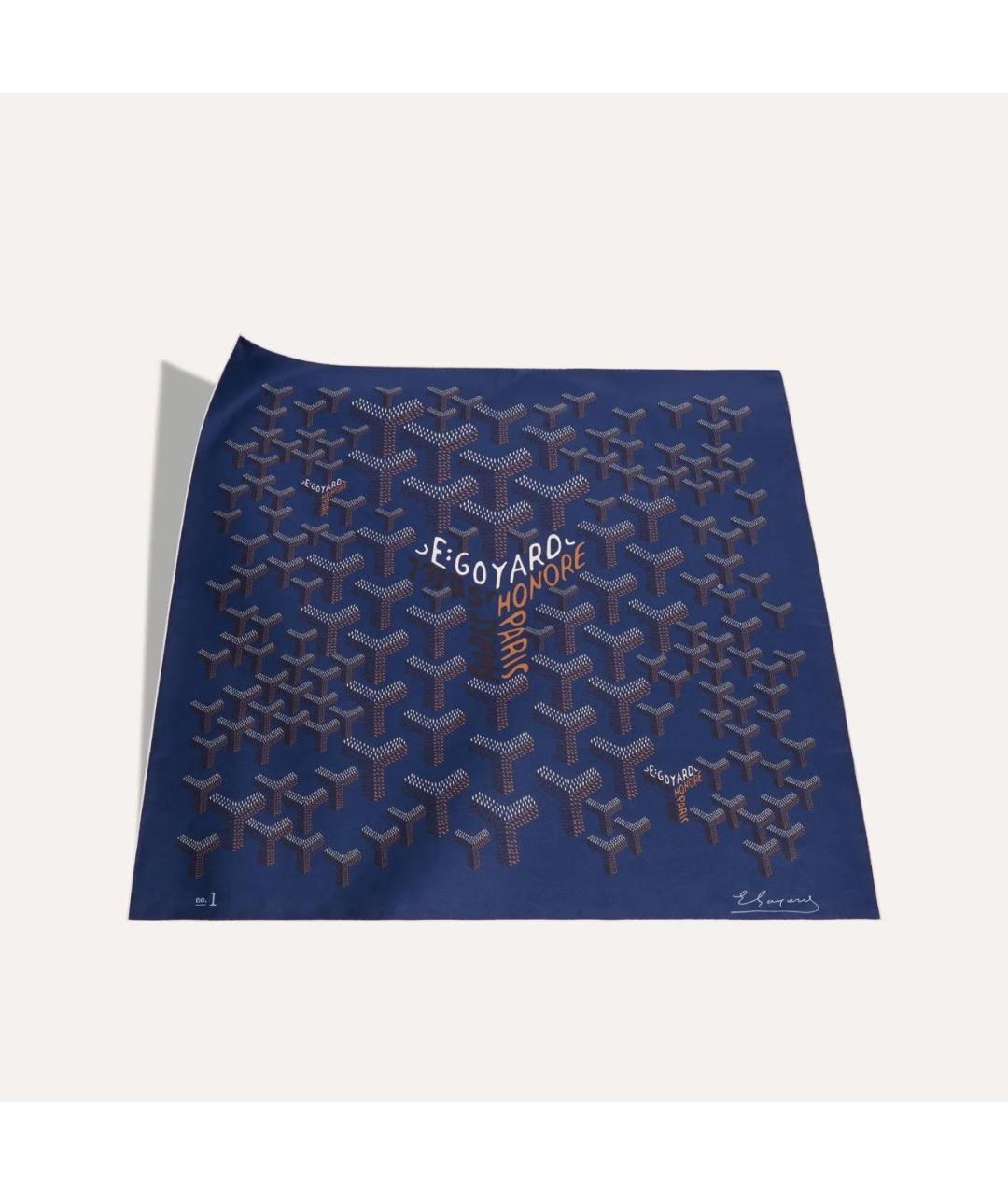 GOYARD Темно-синий шелковый платок, фото 3