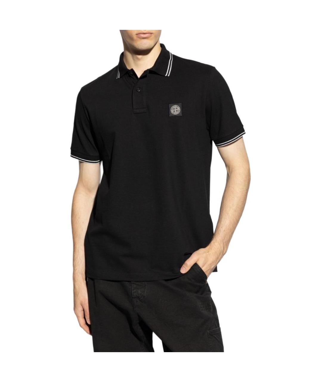 STONE ISLAND Черное хлопковое поло с коротким рукавом, фото 4