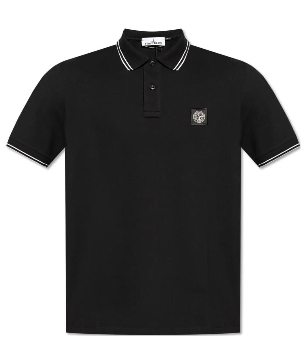 STONE ISLAND Черное хлопковое поло с коротким рукавом, фото 1