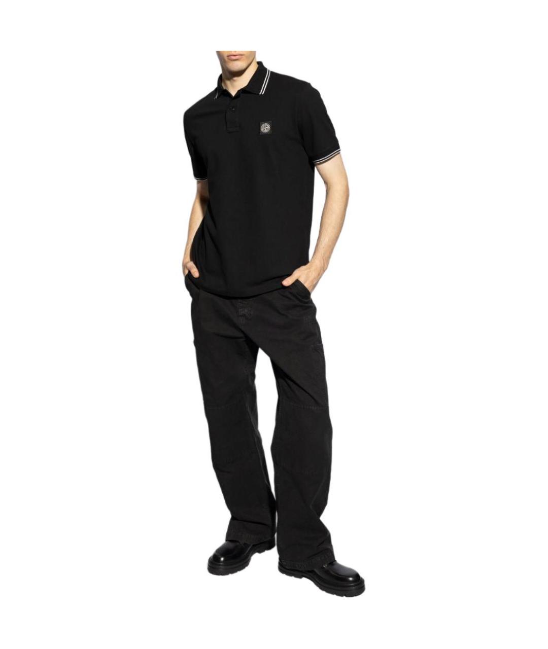 STONE ISLAND Черное хлопковое поло с коротким рукавом, фото 3