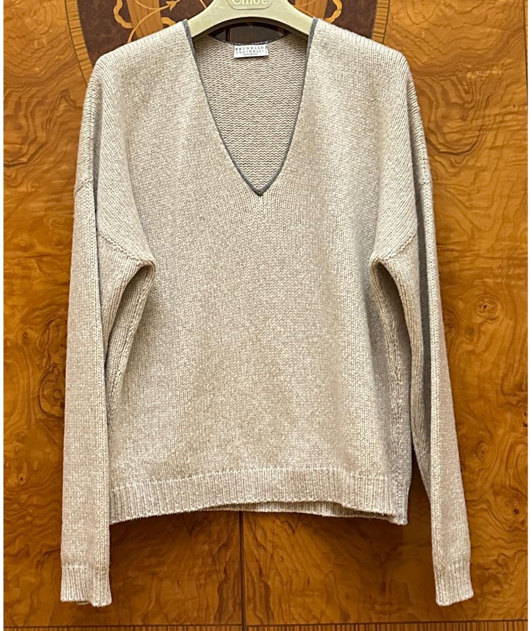 BRUNELLO CUCINELLI Бежевый кашемировый джемпер / свитер, фото 9