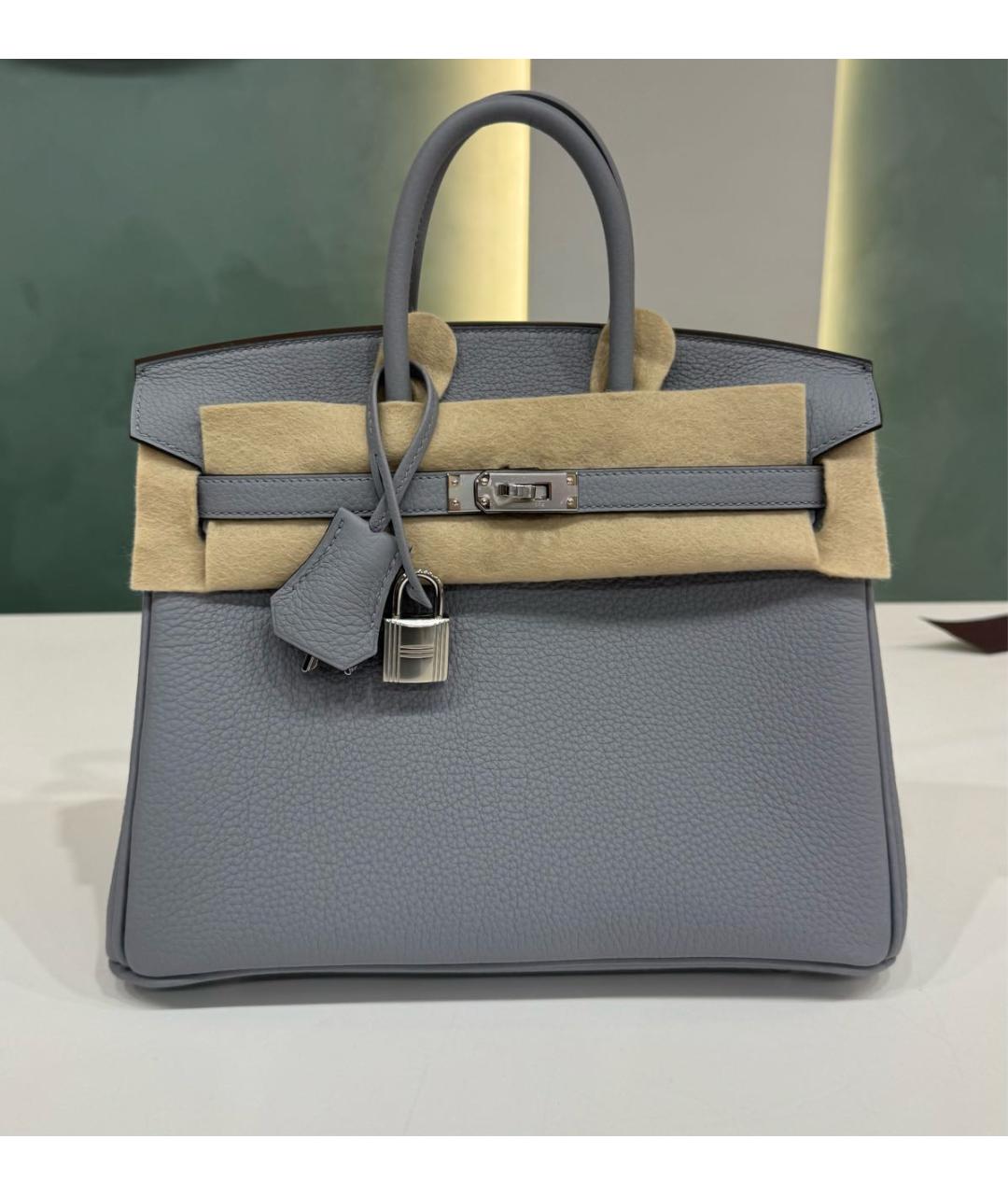 HERMES Серая кожаная сумка с короткими ручками, фото 6