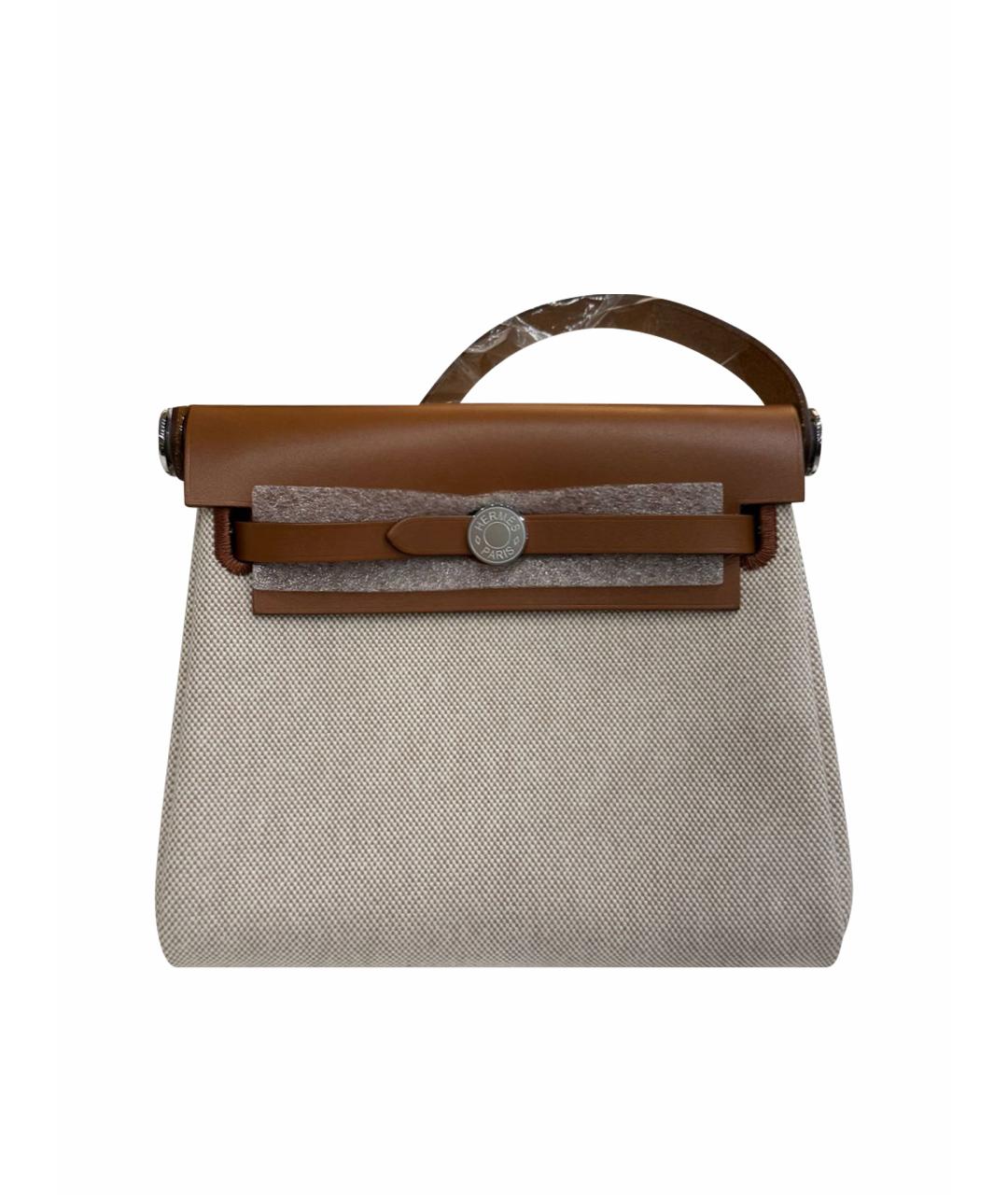 HERMES Бежевая тканевая сумка через плечо, фото 5