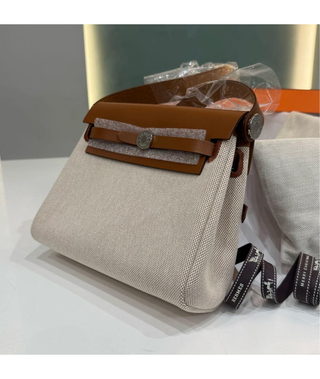 HERMES Бежевая тканевая сумка через плечо, фото 2