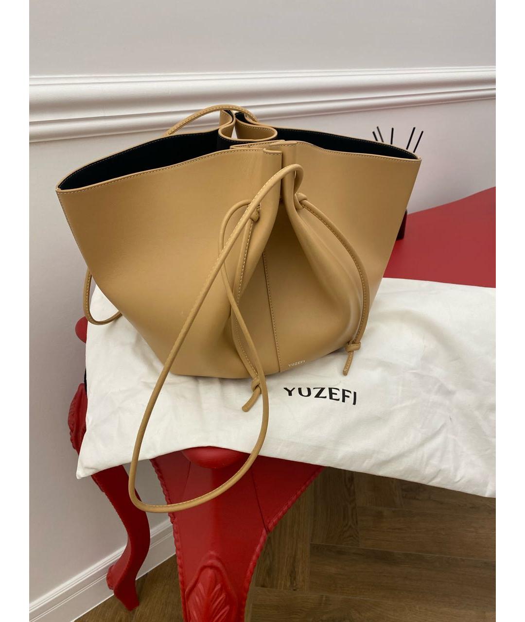 YUZEFI Бежевая кожаная сумка тоут, фото 4