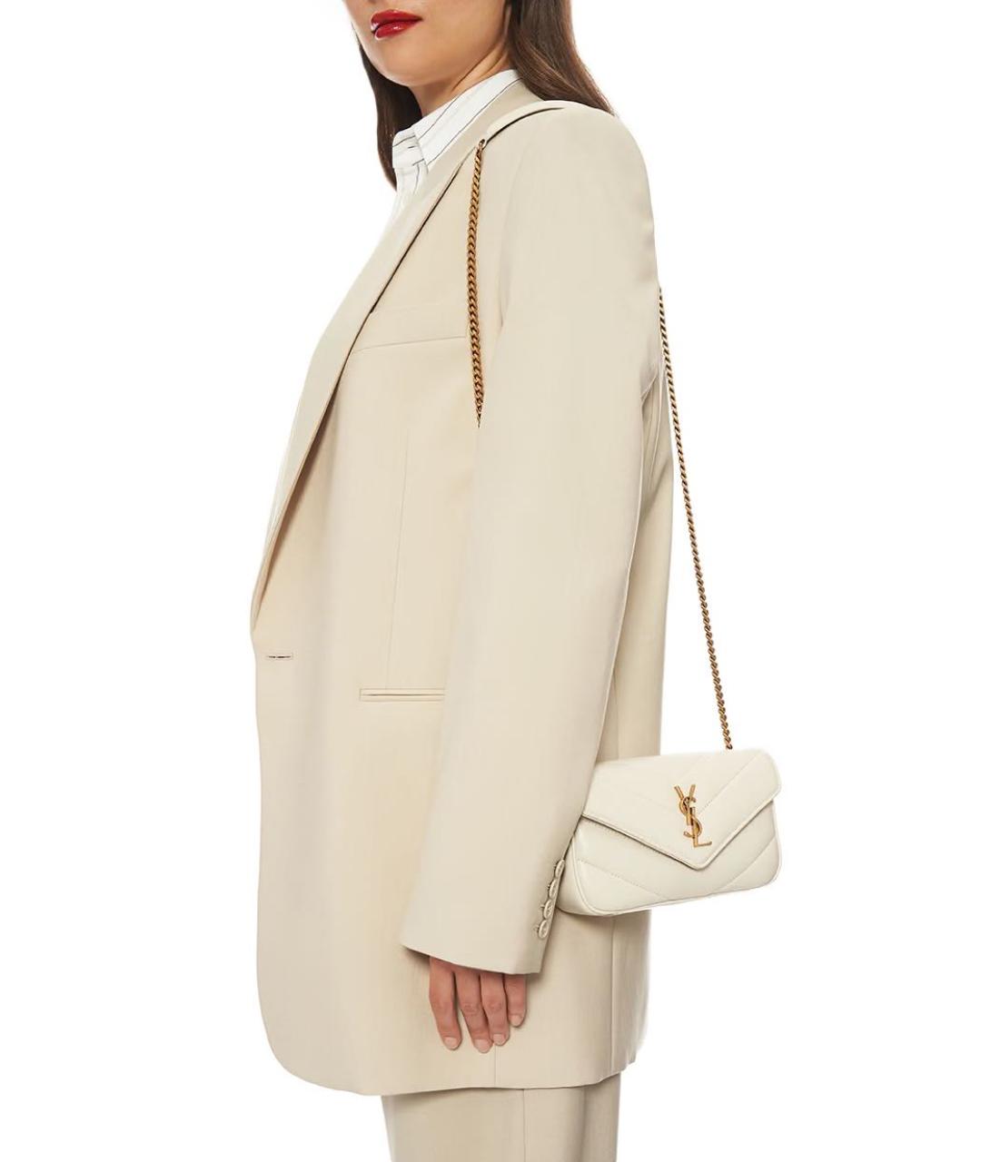 SAINT LAURENT Белая кожаная сумка через плечо, фото 2
