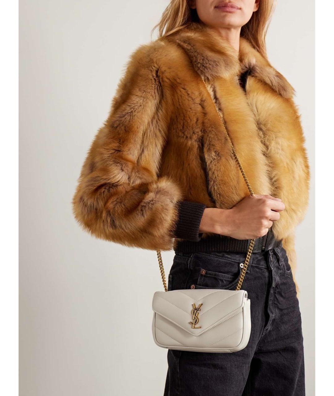 SAINT LAURENT Белая кожаная сумка через плечо, фото 8