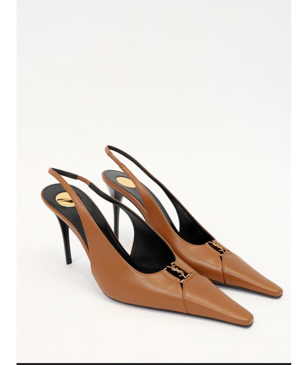 SAINT LAURENT Коричневые кожаные туфли, фото 7