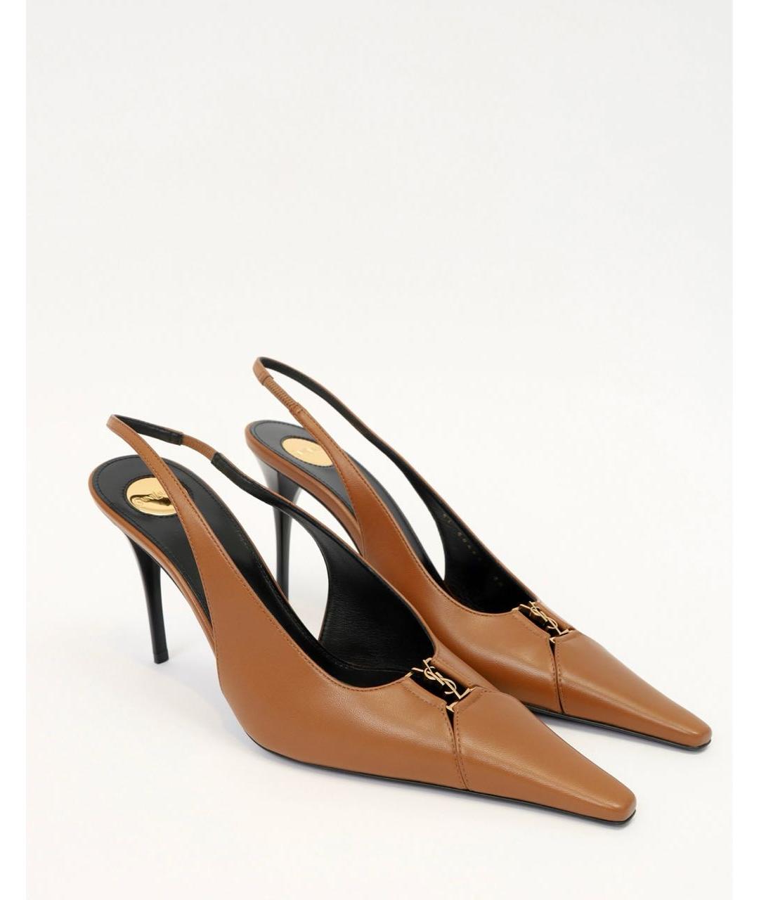 SAINT LAURENT Коричневые кожаные туфли, фото 2