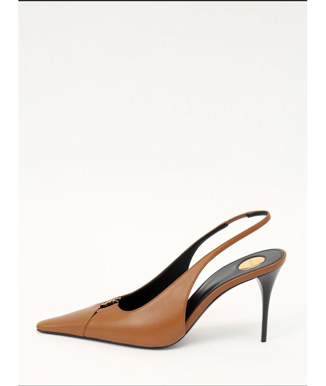 SAINT LAURENT Коричневые кожаные туфли, фото 3