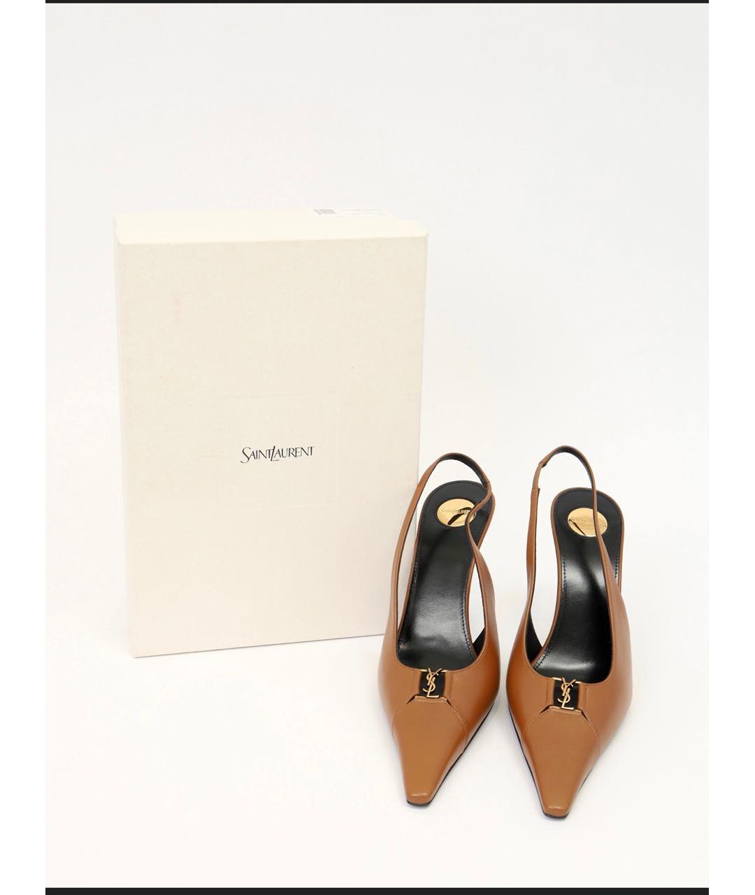 SAINT LAURENT Коричневые кожаные туфли, фото 6