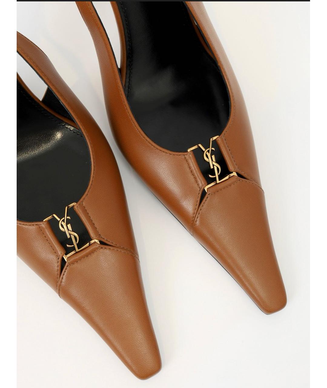 SAINT LAURENT Коричневые кожаные туфли, фото 5