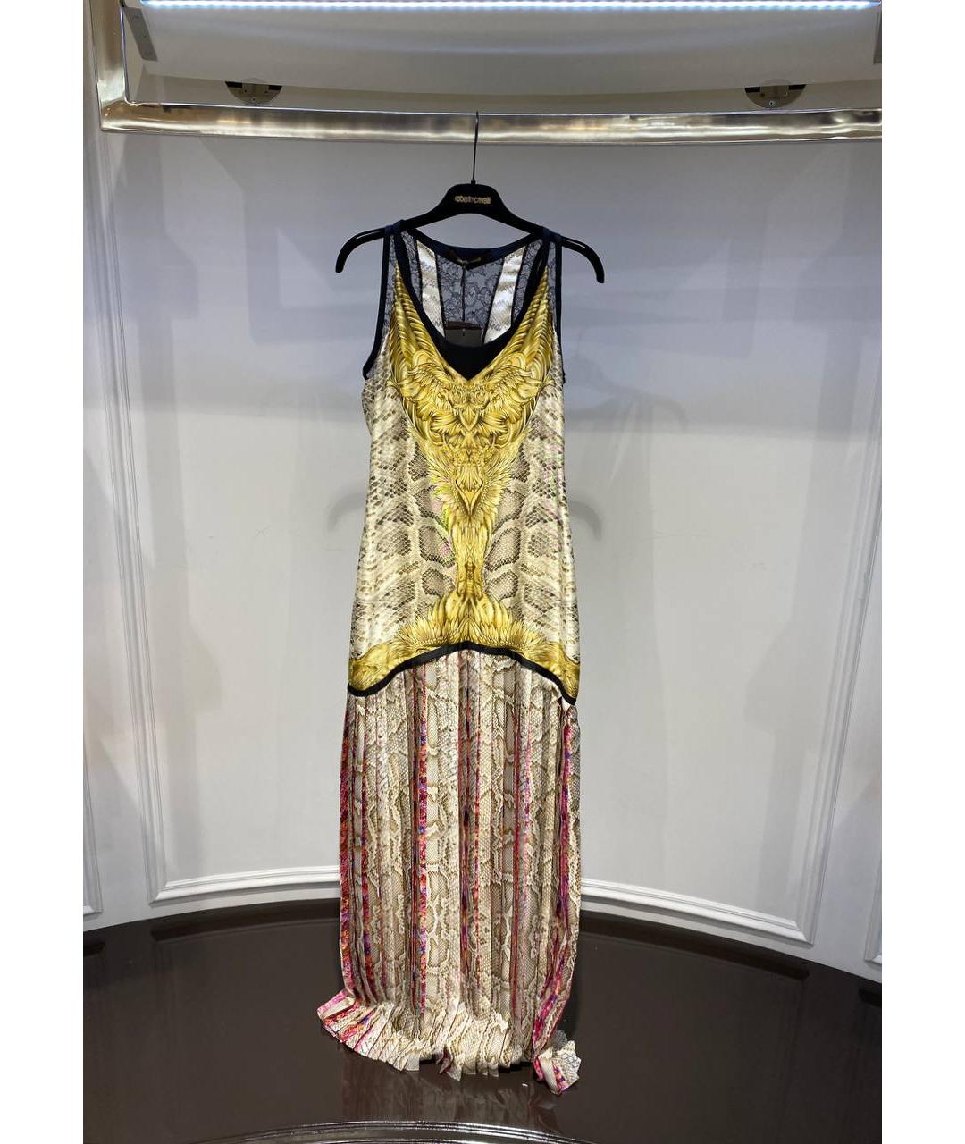 ROBERTO CAVALLI Бежевое шелковое вечернее платье, фото 4