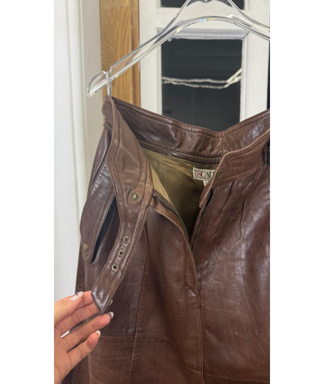 ESCADA Коричневая кожаная юбка миди, фото 4