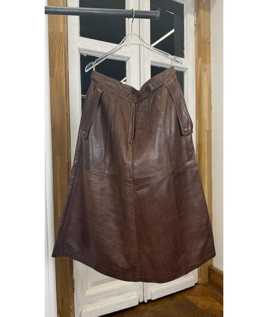 ESCADA Коричневая кожаная юбка миди, фото 6